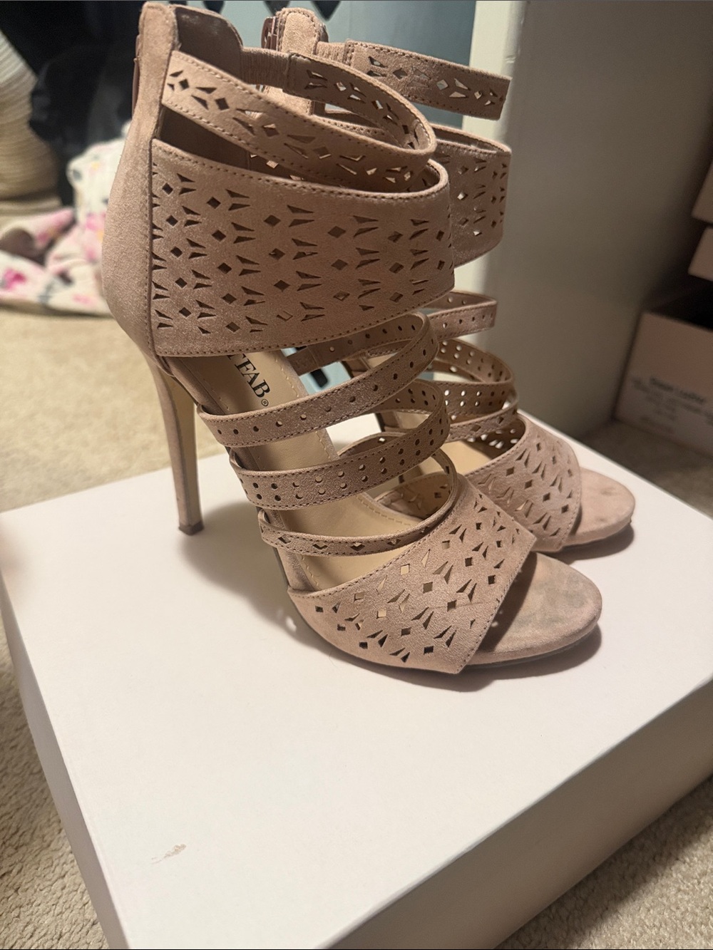 JustFab Blush Cutout Strappy High Heel Sandals